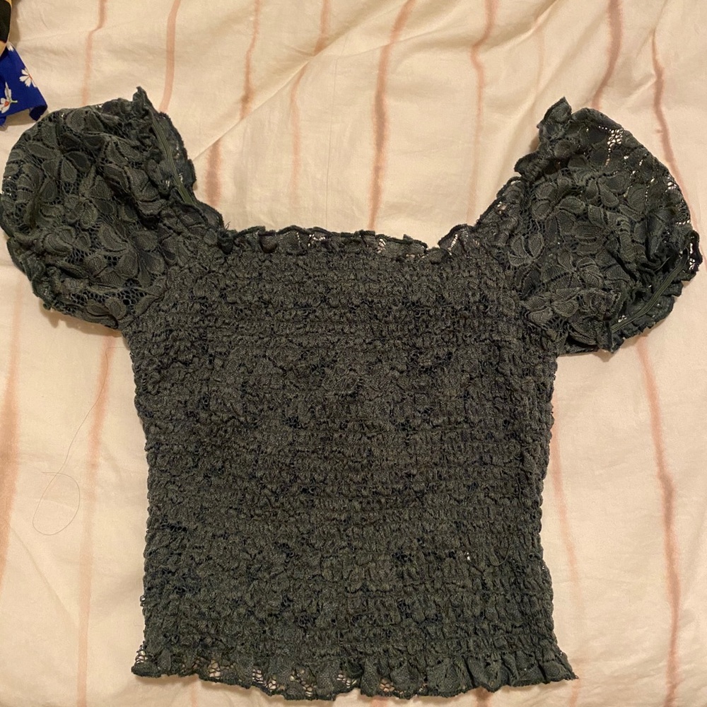 Olive green ruffled sleeve top